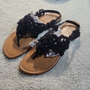 Sandales String Noires American Eagle Outfitters Taille 7 Femme - Semelle Plate En Caoutchouc